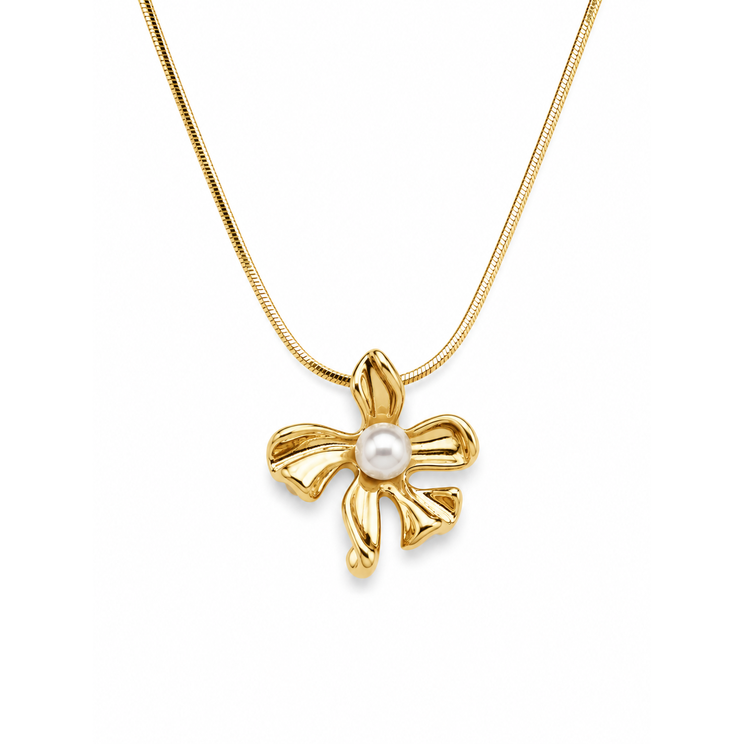 Collana Fiore Dorato con Perla