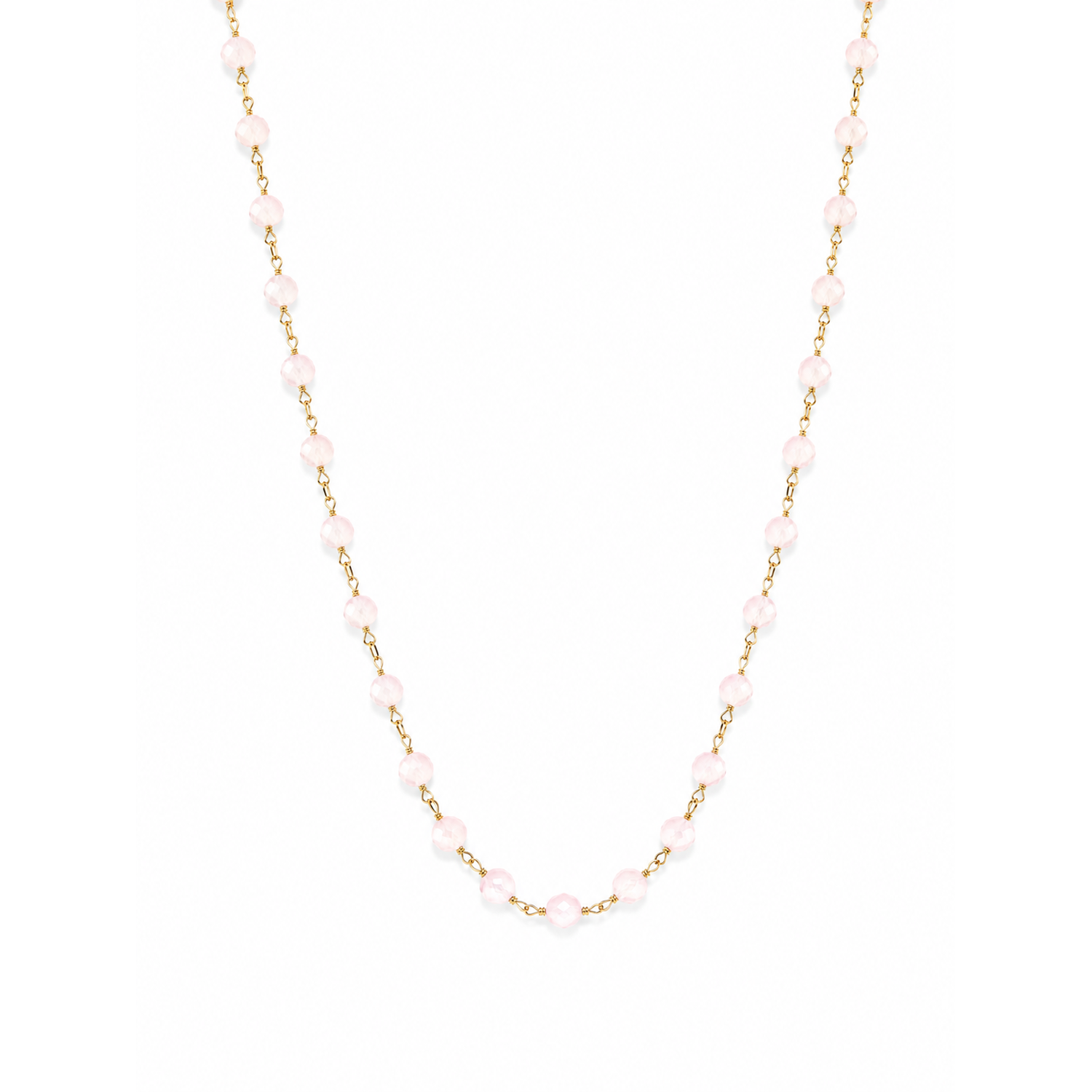 Collana in Acciaio Dorato con Perline Rosa