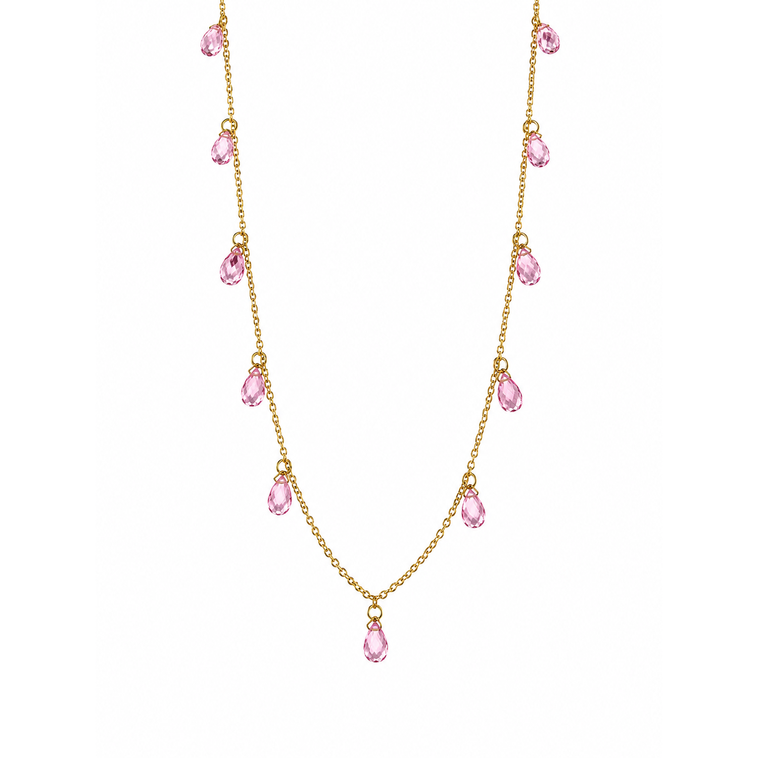 Collana con Gocce Rosa in Acciaio Dorato