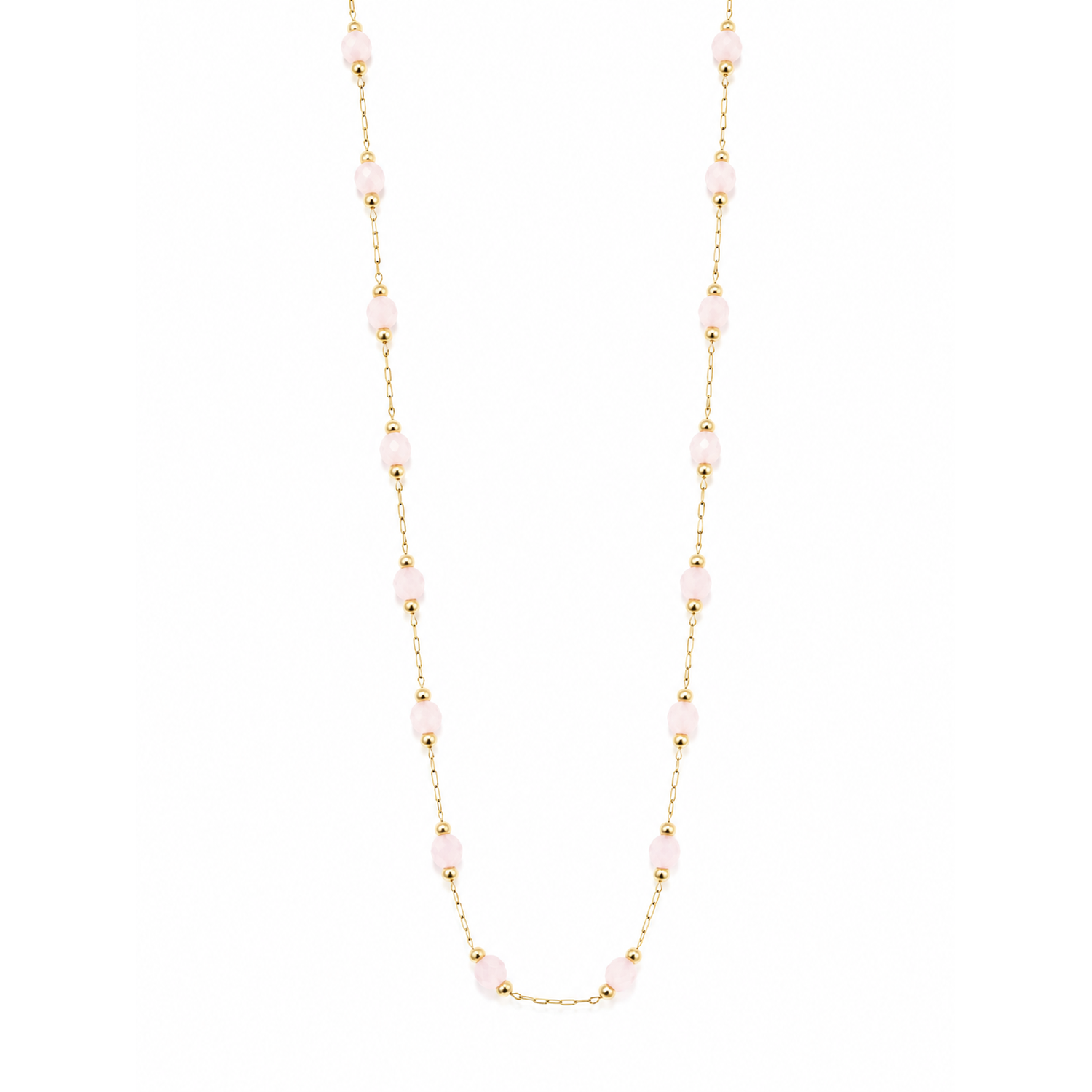 Collana in Acciaio Dorato con Perline Rosa e Sfere Dorate
