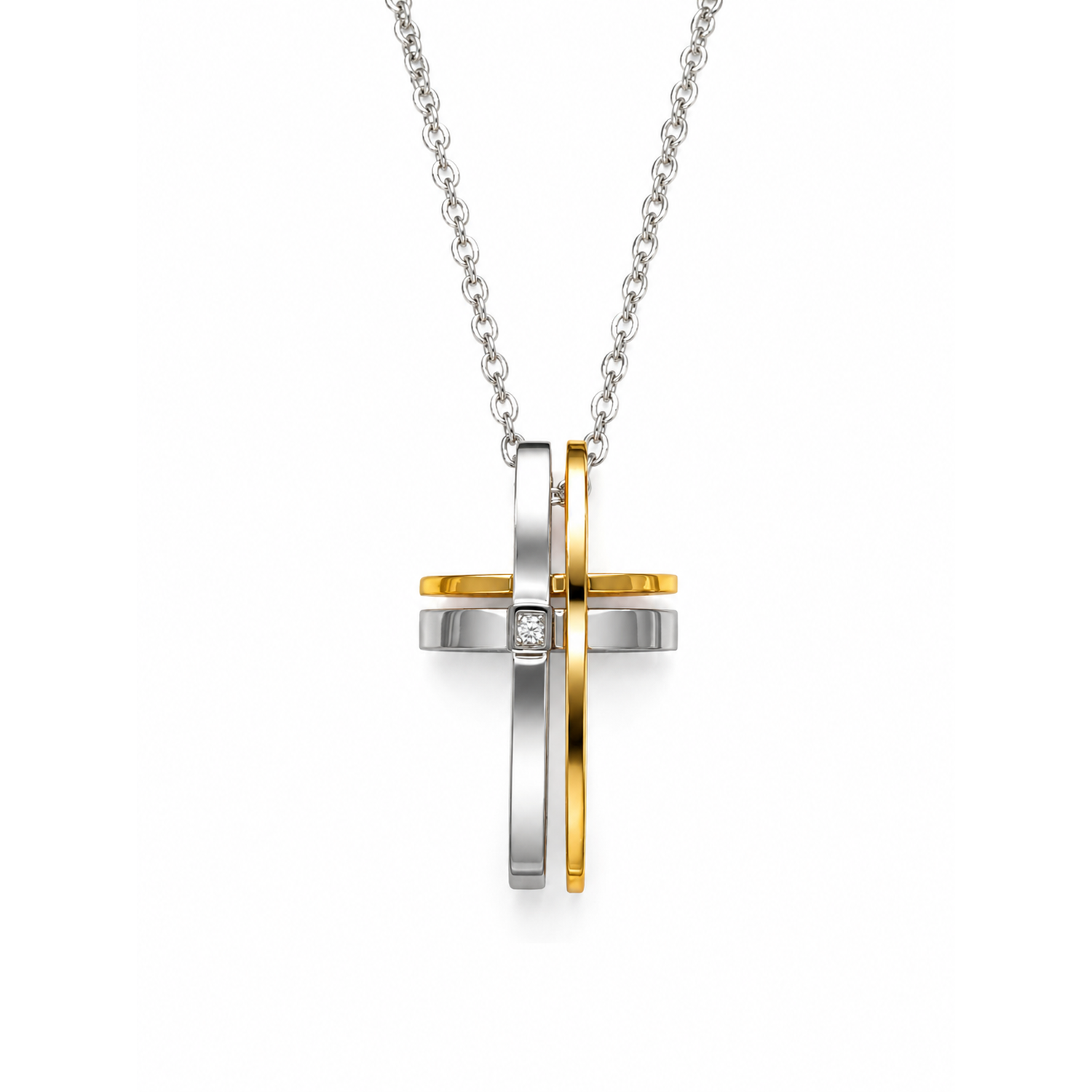 Collana Uomo Croce Bicolore in Acciaio