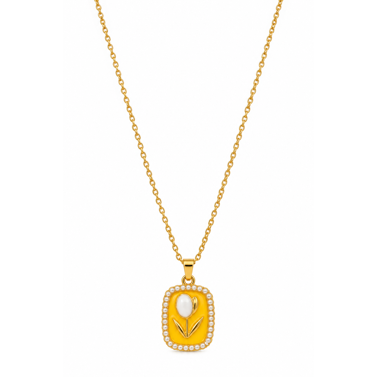 Collana Tulipano con Perle in Acciaio Dorato