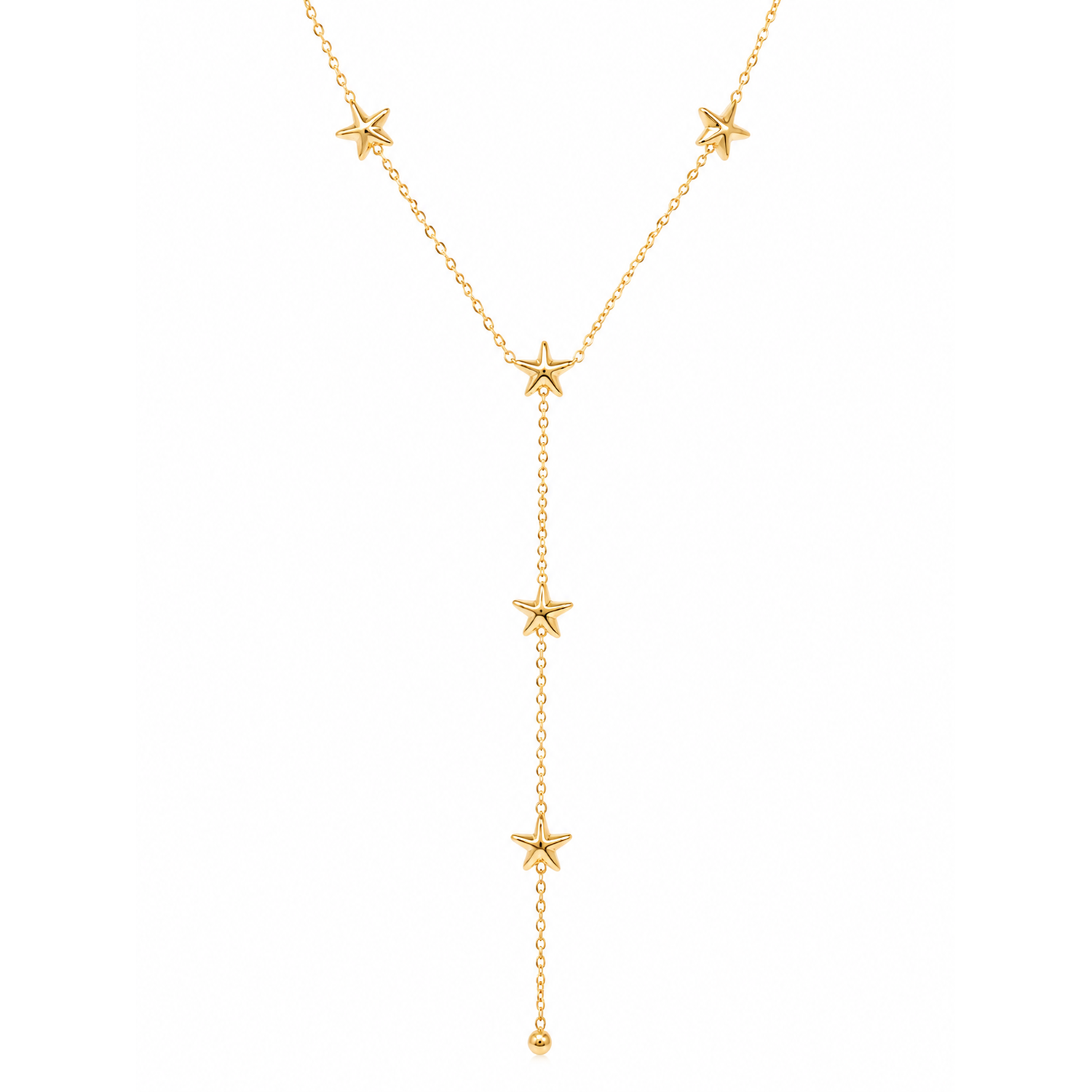 Collana Y in Acciaio Dorato con Stelle