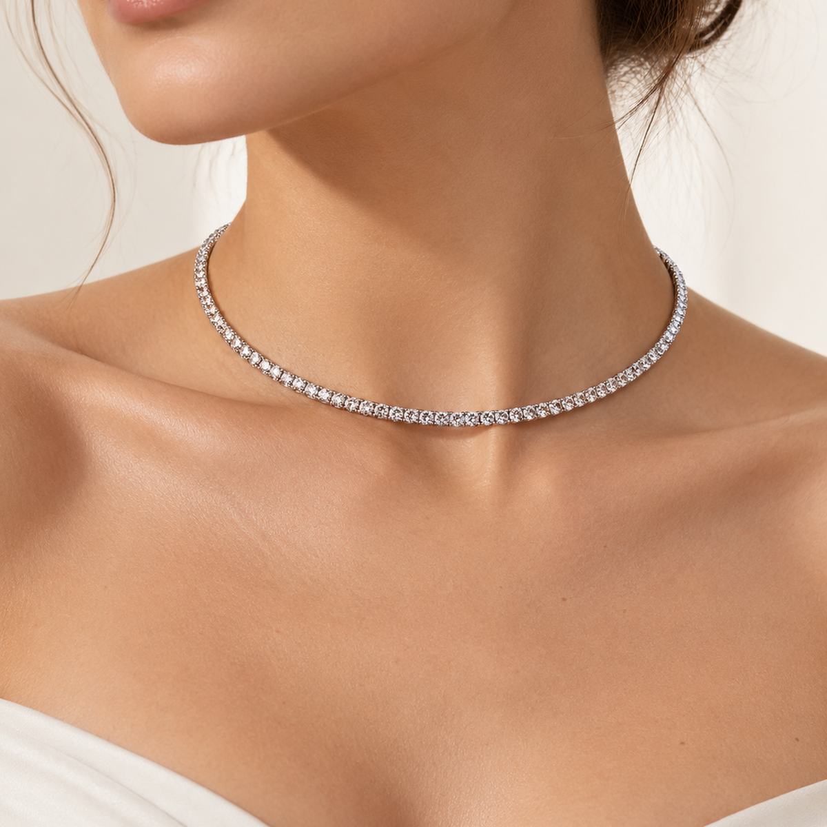 Collana Tennis Argentata con Zirconi