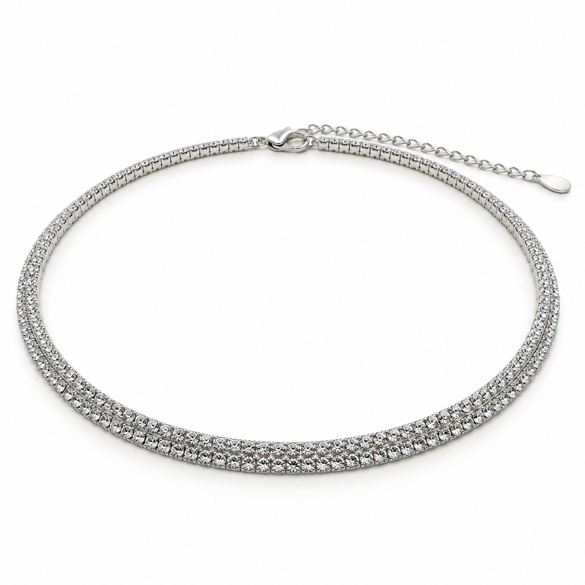 Collana Tennis Argentata con Doppio Filo di Zirconi