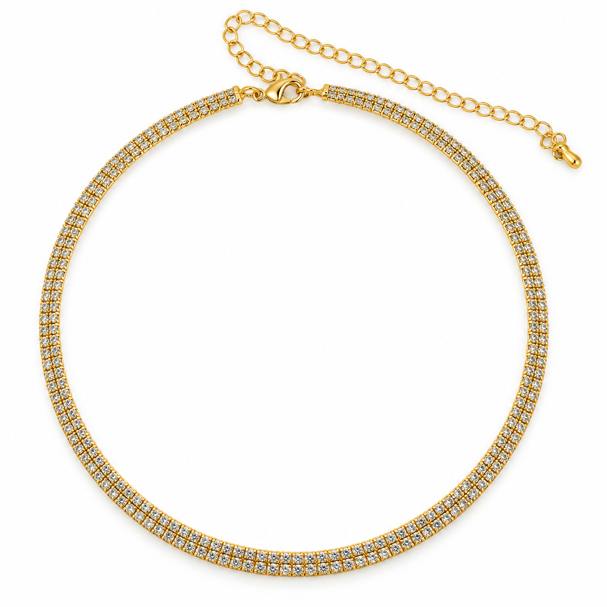 Collana Tennis Dorata con Doppio Filo di Zirconi