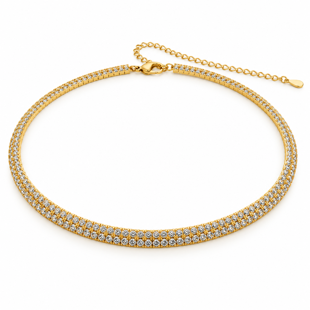 Collana Tennis Dorata con Doppio Filo di Zirconi