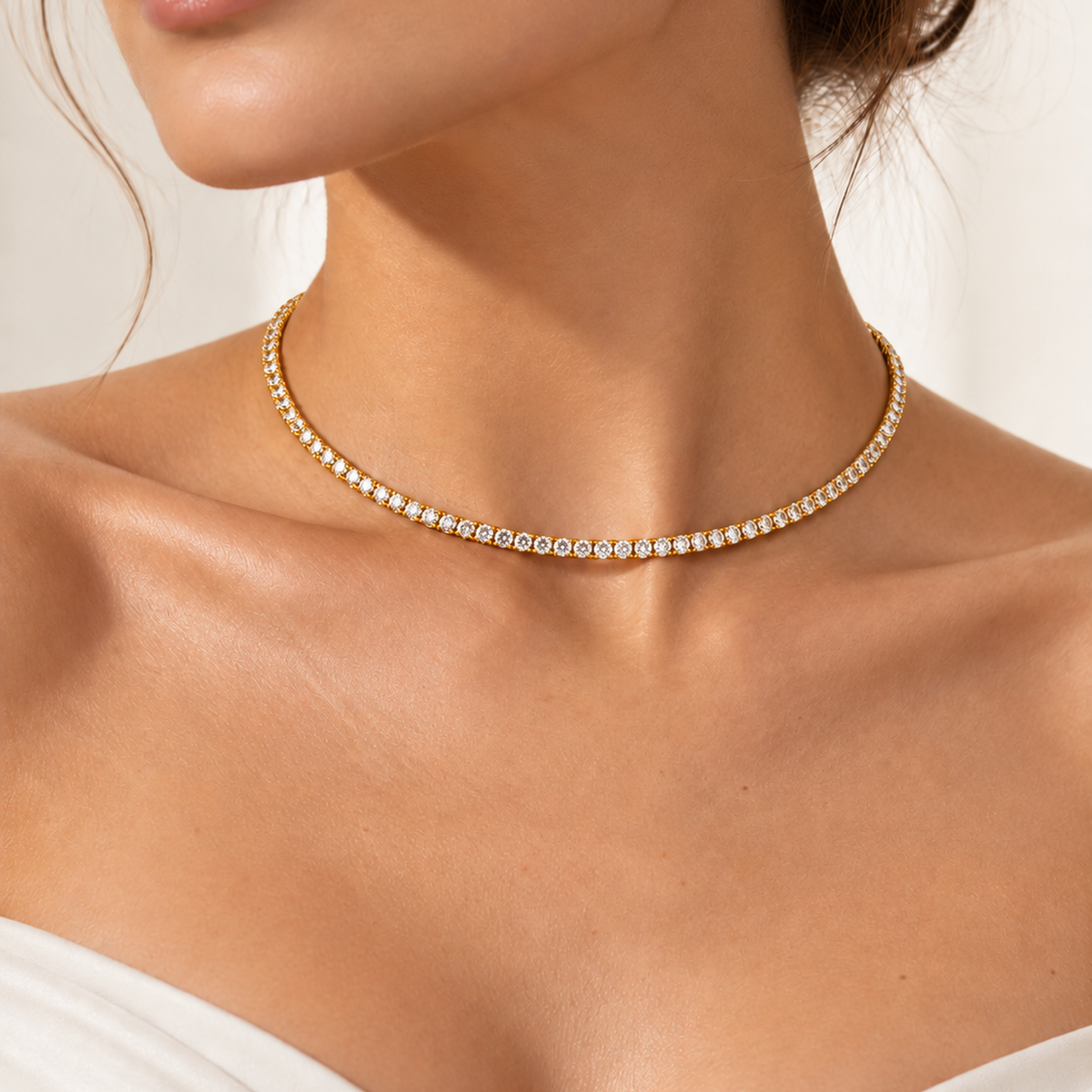 Collana Tennis Dorata con Zirconi