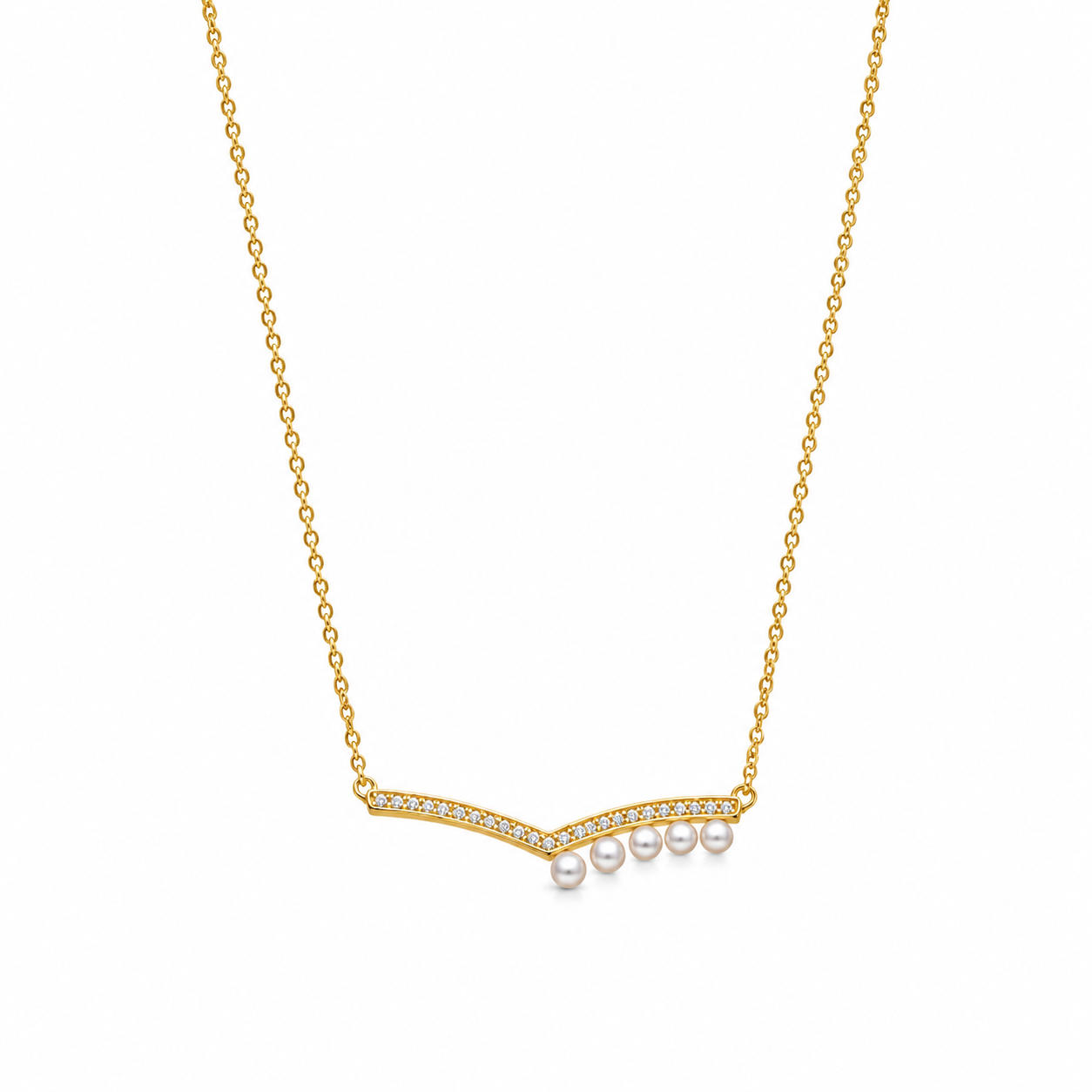 Collana in Acciaio Color Oro con Perle e Zirconi