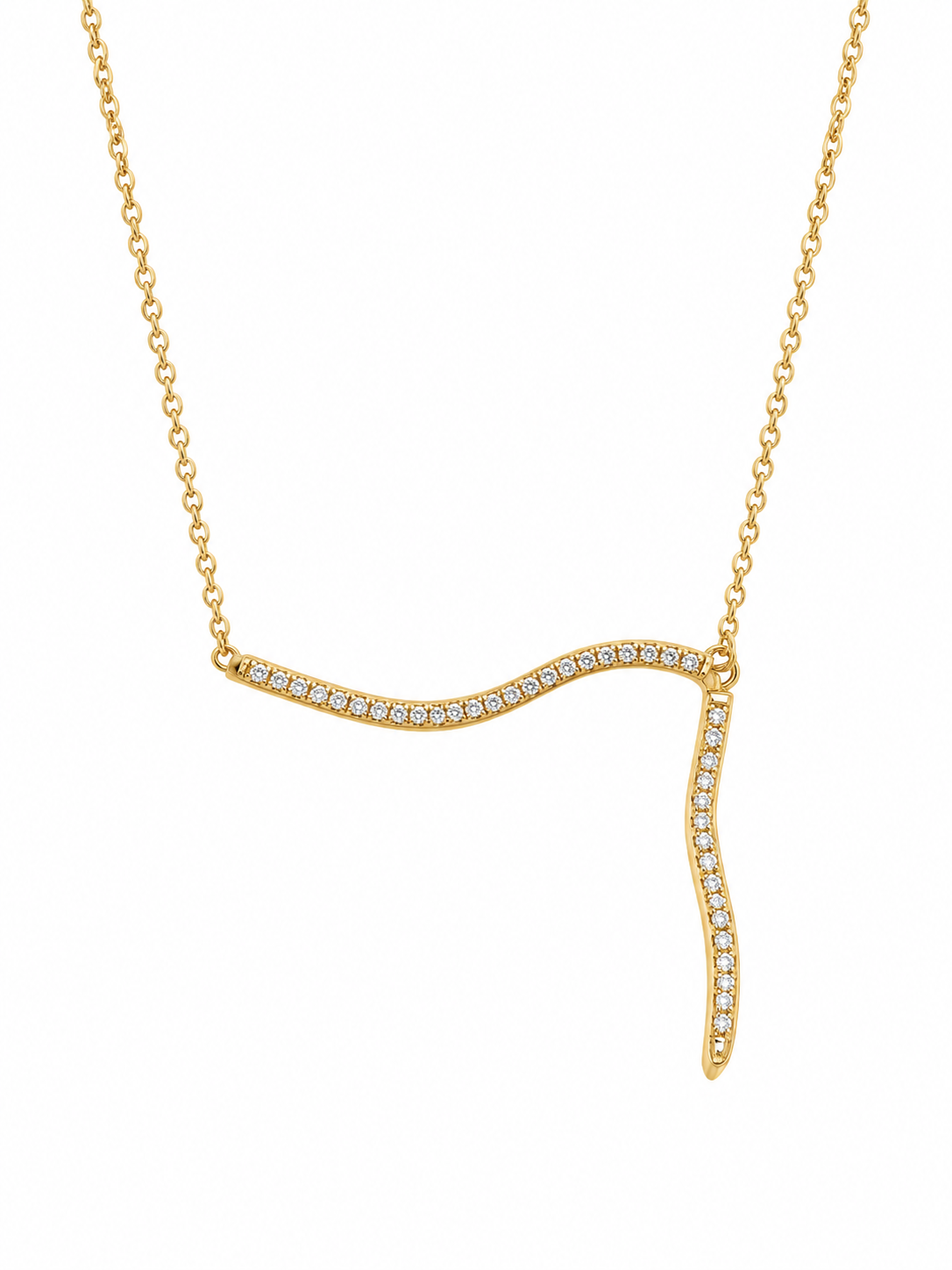 Collana in Acciaio Color Oro con Pendente Ondulato e Zirconi