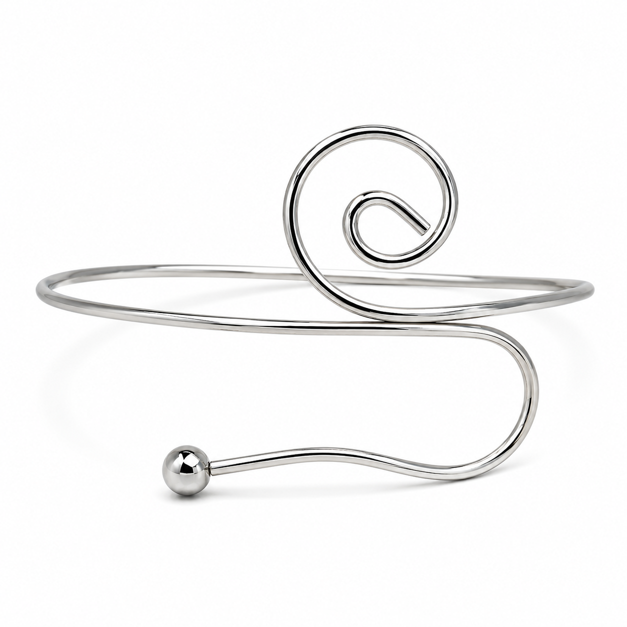 Bracciale da Braccio Rigido in Acciaio Inossidabile Color Argento Design Spirale