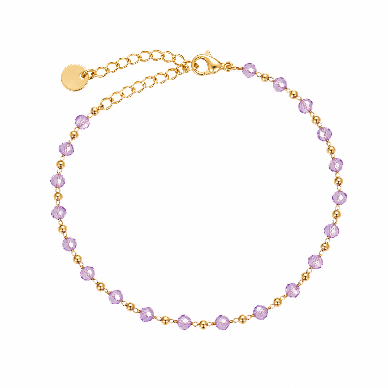 Bracciale in Acciaio Dorato con Cristalli Lilla