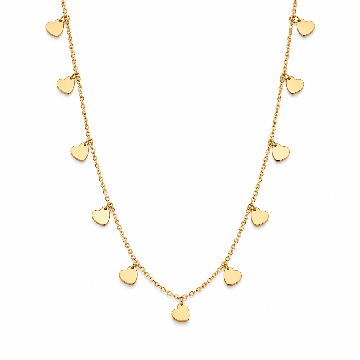 Collana in Acciaio Color Oro con Cuori Pendenti