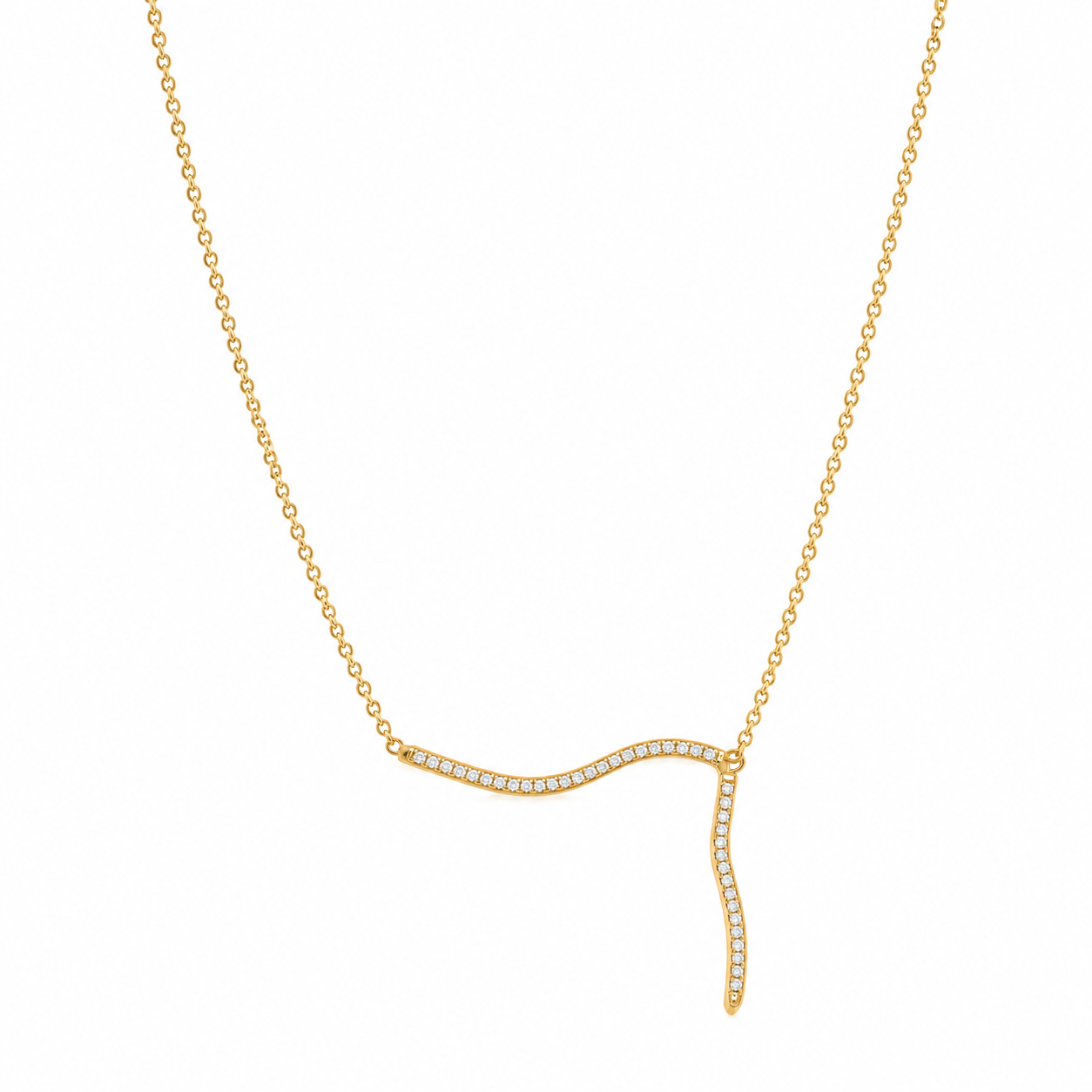 Collana in Acciaio Color Oro con Pendente Ondulato e Zirconi