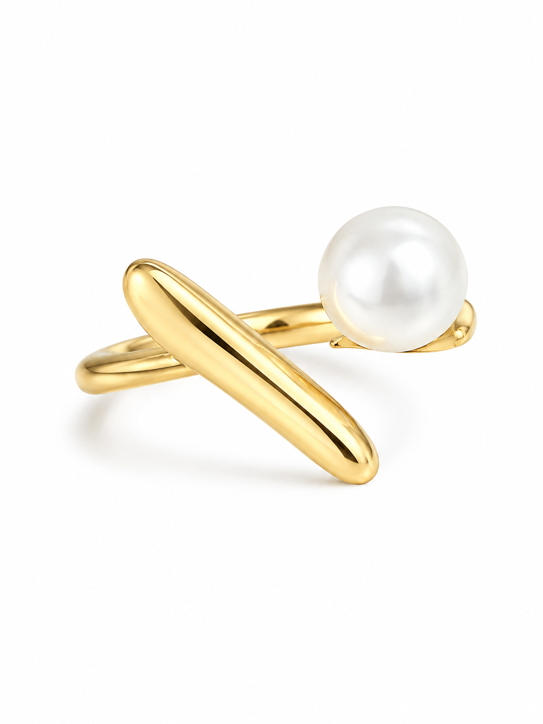 Anello in Acciaio Dorato con Perla