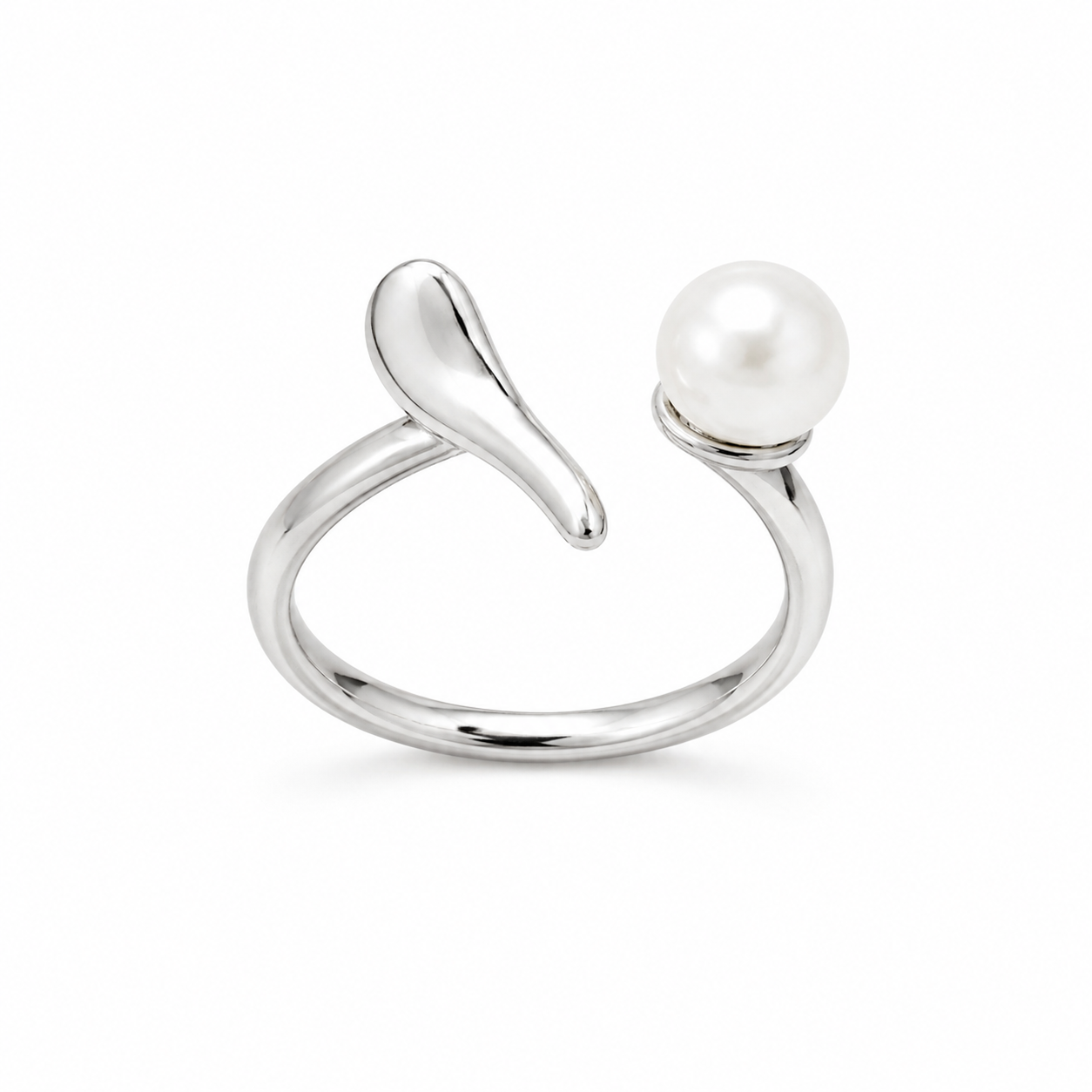Anello in Acciaio Argento con Perla e Design Moderno