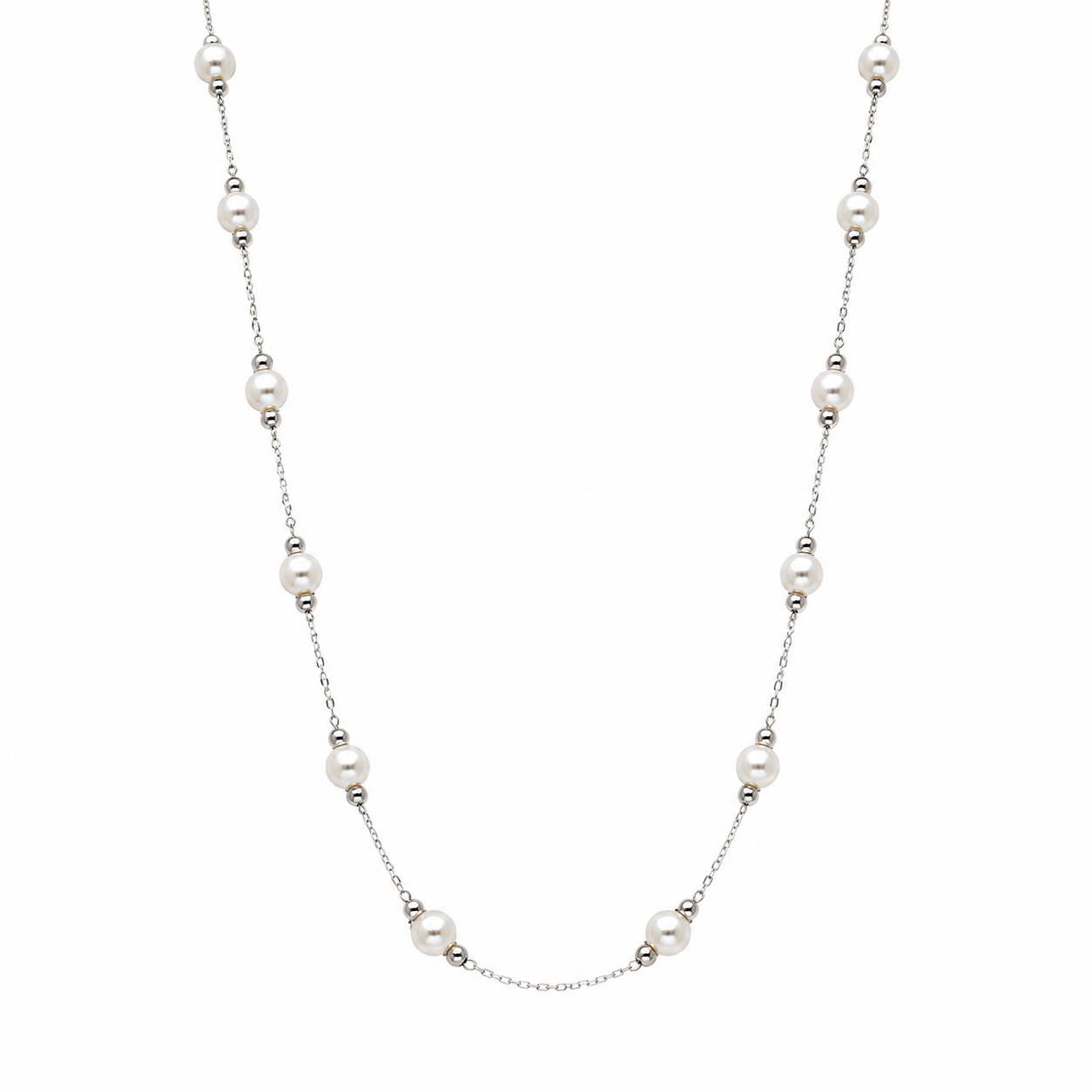 Collana in Acciaio con Perle Bianche