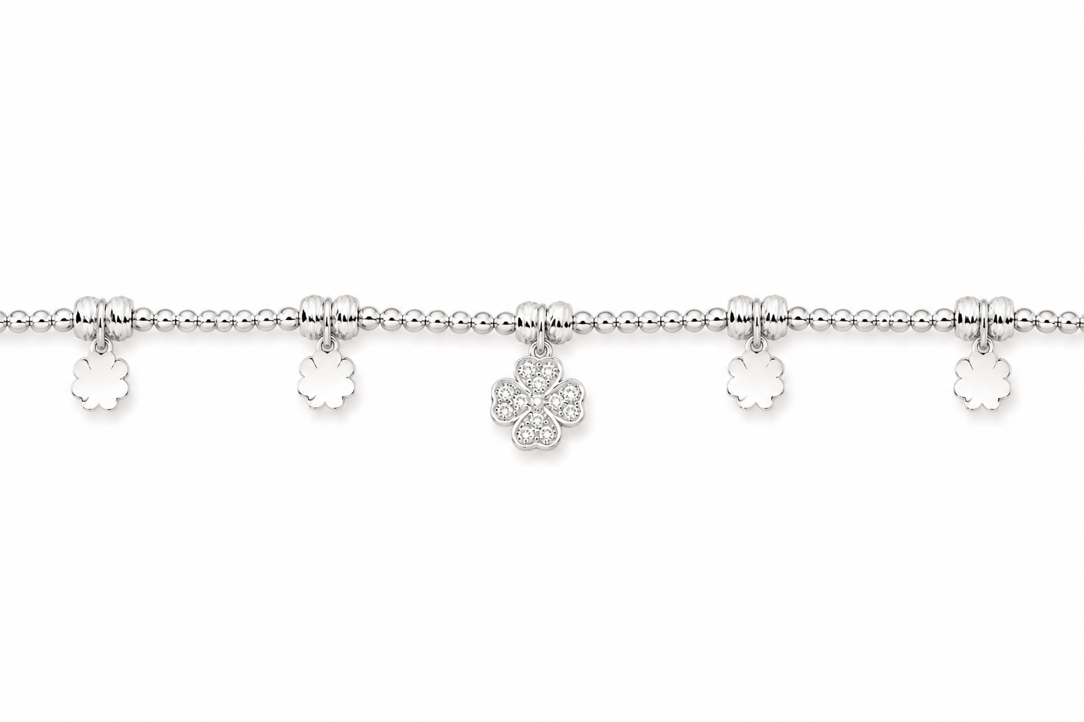 Bracciale in Acciaio Inossidabile con Ciondoli Quadrifoglio e Zirconi