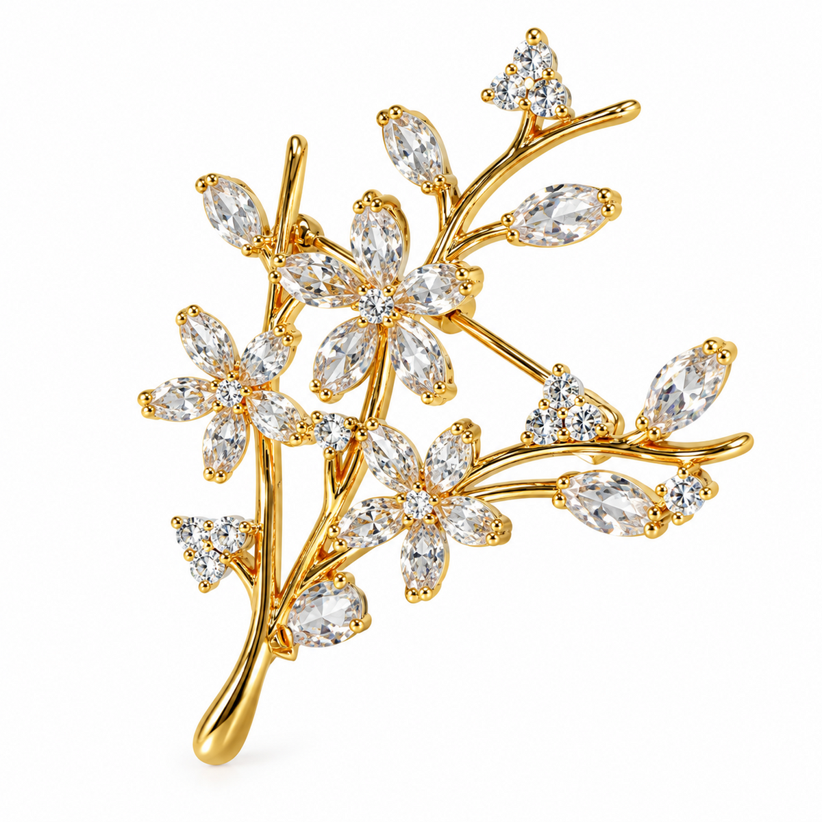 Spilla Floreale Dorata con Zirconi