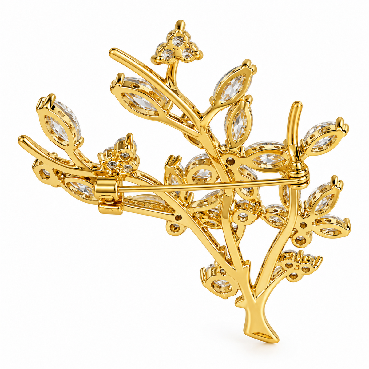 Spilla Floreale Dorata con Zirconi